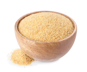 Raw wheat groats in bowl isolated on white