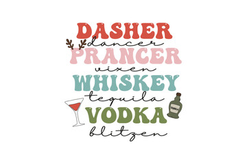 Dasher dancer prancer vixen Whiskey Tequila Vodka Blitzen, Christmas SVG Leopard Pattern T Shirt Design