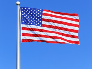 Obraz premium A large American flag is flying in the sky