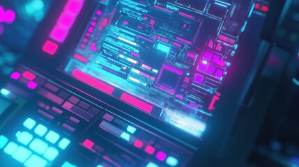 Obraz premium Futuristic Neon Control Panel with Digital Interface