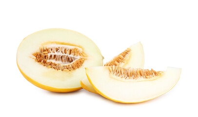 Pieces of ripe melon isolated on white