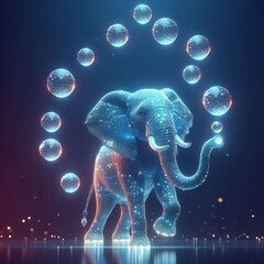 Elephant Juggling Orbs of Light A holographic elephant juggles o
