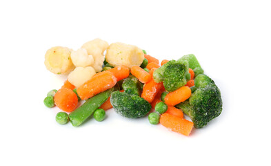 Mix of different frozen vegetables isolated on white