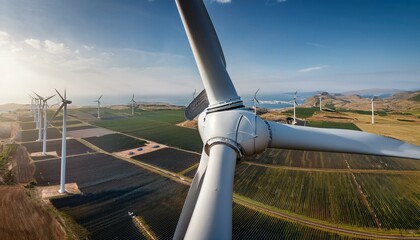 거대한 터빈 블레이드가 회전하며 풍력을 생산하는 풍력발전기 단지