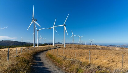 거대한 터빈 블레이드가 회전하며 풍력을 생산하는 풍력발전기 단지