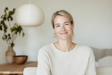 woman sitting on sofa