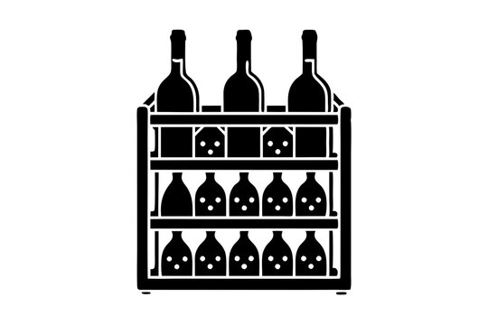 black wine bottles in rack clip art preview