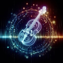 Glowing Instrument A holographic glowing representation of a mus