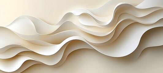 Flowing abstract paper-cut layers in soft beige with smooth curves and a neutral backdrop