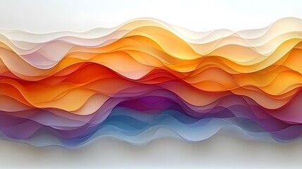 Obraz premium Colorful layered waves in warm gradient hues of orange, purple, and blue on a clean white background