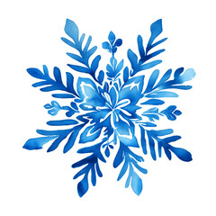 Snowflake painted in watercolor and isolated on white background. Artistic decorative style