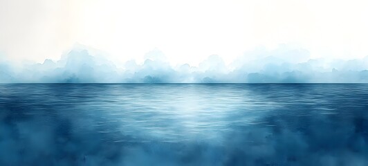 Fototapeta premium Serene blue horizon of calm ocean waters and light clouds blending seamlessly with the pale sky