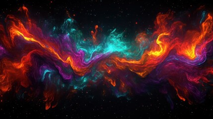 Fototapeta premium Vivid Cosmic Swirls: A Stunning Abstract Representation of Colorful Galactic Nebulae with Fiery Reds, Deep Blues, and Lush Greens in a Dark Space Background