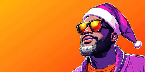 trendy stylish purple Santa, orange background 
