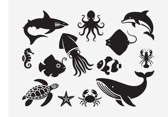 A Symphony of Sea Life, A Collection of Black and White Silhouettes