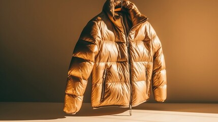 Men's winter jacket on a beige background. 3d rendering