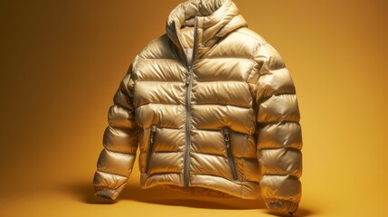 Men's winter jacket on a yellow background. 3d rendering.