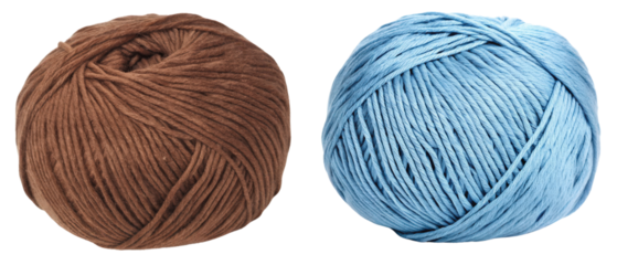 Brown and blue balls of yarn isolated with transparent background