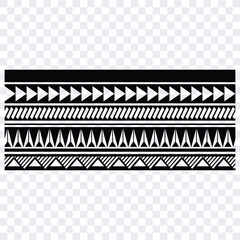 Polynesian design tribal tattoo border. Tribal design ethnic maori band. Tattoo ribbon sleeve bracelet. Fabric seamless isolated hawaiian pattern on white background.