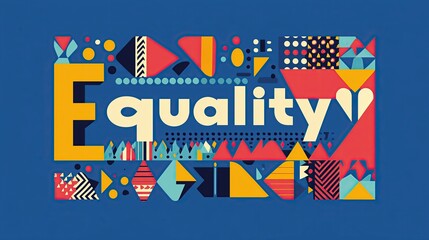 Colorful african geometric art with equality message on blue background