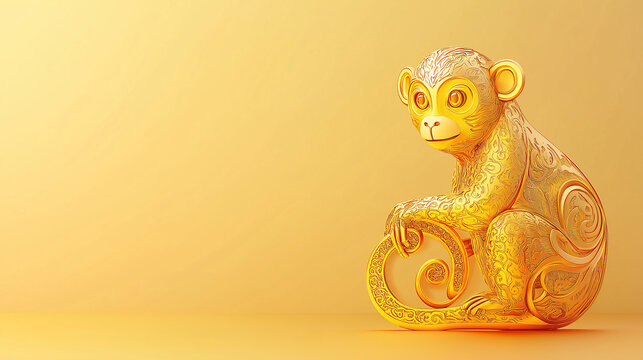 A monkey is sitting on a gold leaf