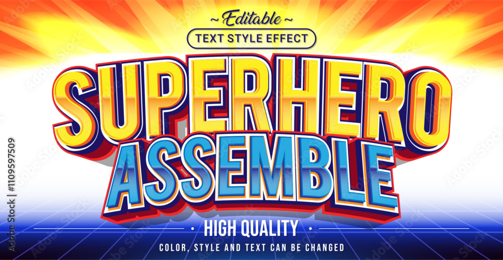 Poster Editable text style effect - Superhero Assemble text style theme.