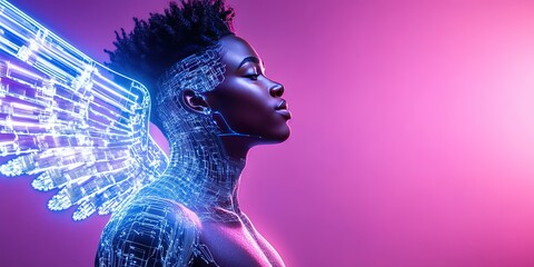 african american angel, digital data wings 