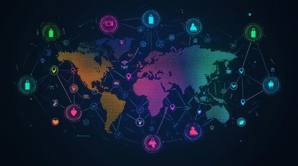 Obraz premium Colorful global network graphic illustration.
