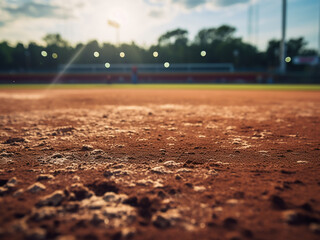 Baseball infield at the home plate with a clear view of the playing field