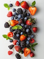 Obraz premium Fresh berries arranged for a minimalist hedonistic display of wild colors and textures