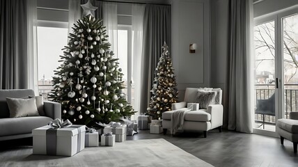 Modern Minimalist Christmas Tree with Elegant Gift Boxes