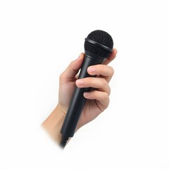 Hand Holding Microphone on White Background