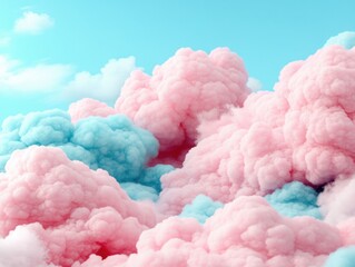 Beautiful cotton candy clouds in a bright blue sky, showcasing soft textures and vibrant pastel colors for dreamy and whimsical backgrounds in creative projects.