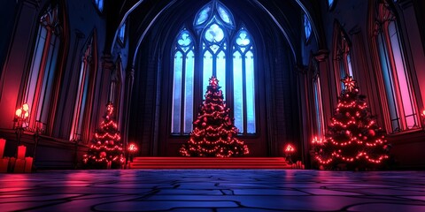 Obraz premium 2D animation gothic living room, christmas decorations,