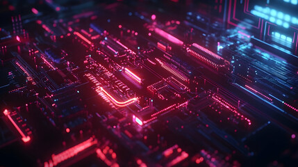 Obraz premium A vibrant pink and red glowing circuit network resembling futuristic neon energy grids or advanced technology pathways.