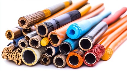 Fototapeta premium Assortment of colored electrical cables isolated on a white background. 