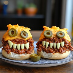 Fun and spooky monster sloppy joes with melted cheese