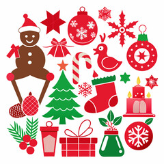 Christmas Holiday Icons Set - Festive Elements with Trees, Gifts, Ornaments, and Decorations, Festive Christmas Icon Collection - Trees, Gifts, Ornaments, and Holiday Symbols,  Christmas Decorations