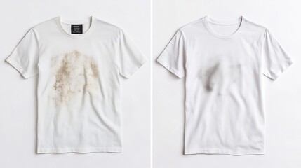 Comparison of White T-shirt Before and After Treatment

This side-by-side image shows a white t-shirt before and after treatment with laundry detergent or bleach