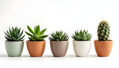 Fototapeta premium A collection of small potted succulents and cacti