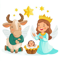 Christmas Nativity Silhouette Illustration Isolated On White Background