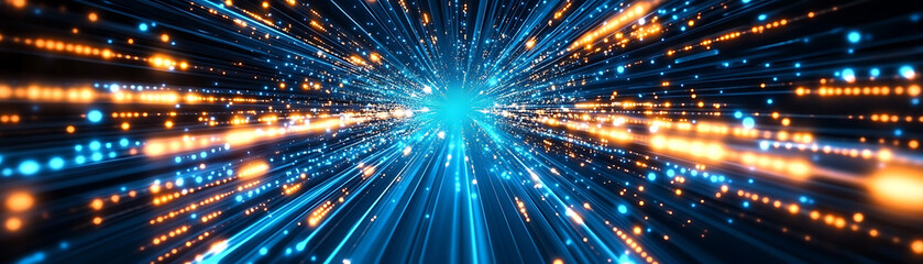 Naklejka premium Colorful Light Rays Representing Fast Digital Data Transfer, Generative Ai 