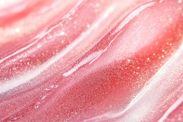 Photo of Fresh lip gloss smear of bright pink color. Background texture for backdrops or mapping