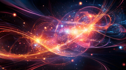 Naklejka premium A captivating visualization of intersecting light trails and energy bursts, symbolizing the flow of energy and the interconnectivity of particles.