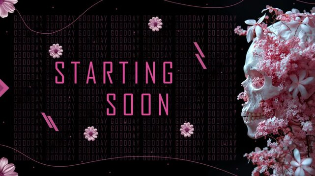 Animated Screens Scull with Flowers for Stream - Starting Soon Media background. Stream package overlays, panels. Offline screens. Media overlay for stream. Animated background for stream