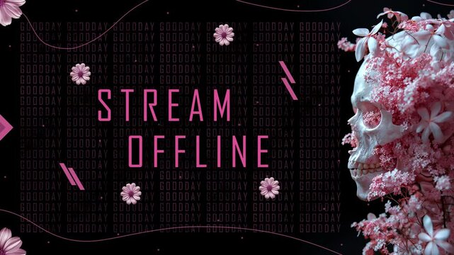 Animated Screens Scull with Flowers for Stream - Stream Offline Media background. Stream package overlays, panels. Offline screens. Media overlay for stream. Animated background for stream