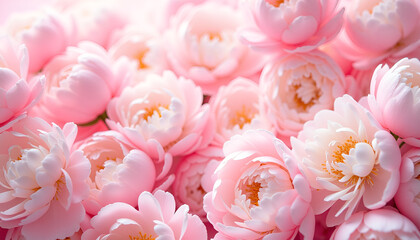 Soft focus pink peonies in full bloom, romantic floral macro photography 