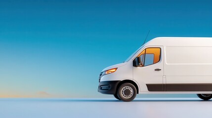 A high-roofed white van positioned before a gradient sky, reflecting its spacious capacity and suitability for a range of transport and logistic applications.