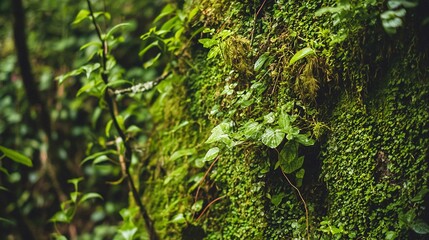 Fototapeta premium Lush Green Nature Closeup of Ivy and Leaves in a Flourishing Garden