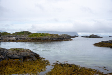 Obraz premium Landscape of coastal rocks and sea in Svolvaer in Lofoten islands, Norway